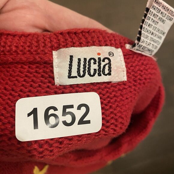 Vintage Lucia Sweater Women Size Small S Red Black Plaid Crest Preppy Academia - Picture 15 of 15